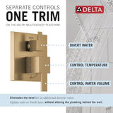 Delta Faucet Modern Raincan 2-Setting Square Shower System Including Rain Shower Head and Handheld Spray Gold, Rainfall Shower System Gold, Shower Valve and Trim Kit, Champagne Bronze 342701-CZ