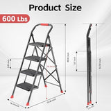 Step Ladder Foldable Folding Stool - for Home Adults Kitchen 4 Stepping Extension Tall Heavy Duty with Handrails - Closet Stepstool Stair Ladders Extendable Stepladder for Indoor House 600Lbs