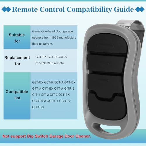 2 for Genie Garage Door Opener Remote, Compatible with Genie IntelliCode/Overhead CodeDodger Garage Door Openers, G3T-R O3T-A O3T-BX 315/390MHZ, 3-Years-Warranty