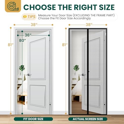 Magnetic Screen Door Mesh with Super Strong Magnets Fit Door Size 36" X 80", Mesh Size 38" X 81" Heavy Duty Door Net Screen for Sliding, French, Single and Patio Doors