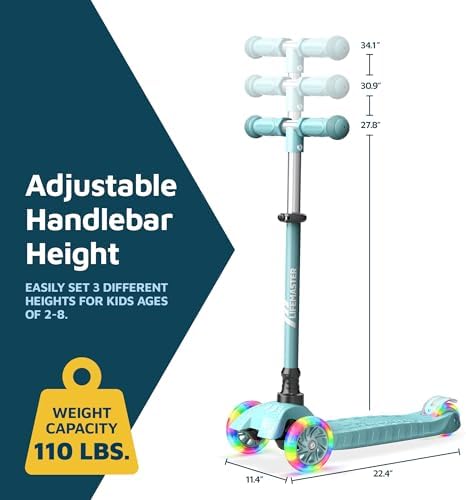 Kids Scooter – Children and Toddler 3 Wheel Kick Scooter – LED Wheel Lights Illuminate When Rolling– Adjustable Handlebar – Indoor and Outdoor