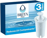 Brita Plus Water Filter, BPA-Free, High-Density Replacement Filter for Pitchers and Dispensers, Reduces 2x Contaminants*, Lasts Two Months or 40 Gallons, Includes 3 Filters
