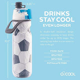 O2COOL Mist 'N Sip Misting Water Bottle 2-in-1 Mist And Sip Function With No Leak Pull Top Spout Reusable Sports Water Bottle - 20 oz (2 Pack Soccer)
