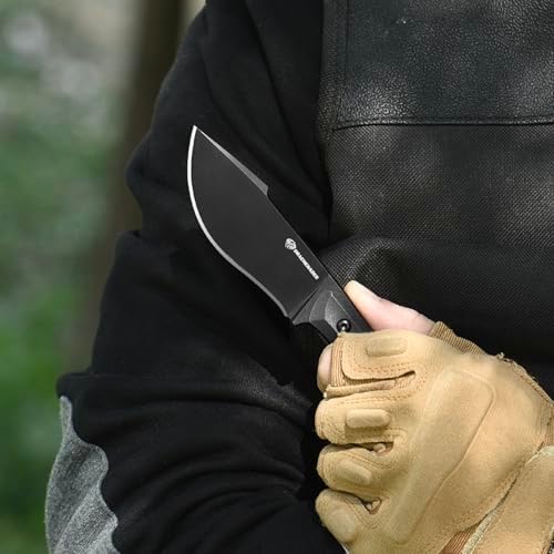 7.68" EDC Survival Knife with Fire Starter L-Y, Small EDC Full Tang Fixed Blade Knife with Sheath, Belt Clip, Full Black