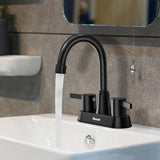 Black Bathroom Faucet 3 Hole, Bathroom Faucets for Sink 3 Hole, Bathroom Sink Faucet, 4 Inch 2 Handle Centerset, Lead-Free, with Copper Pop Up Drain (Matte Black)