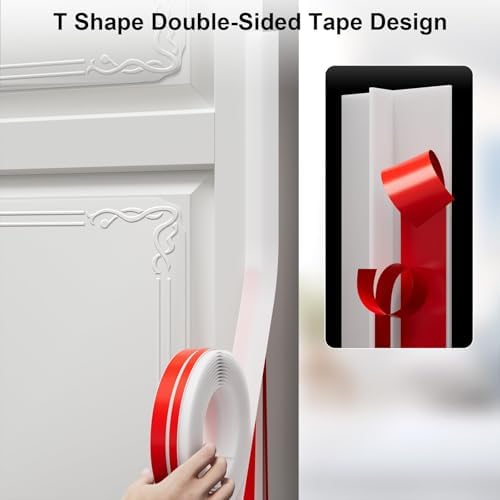 T-Shaped Door Draft Stopper, 1.97 in x 20 Ft Silicone Seal Strip for Windows Gaps, Weather Stripping Seal Strip Shower Sweep, White