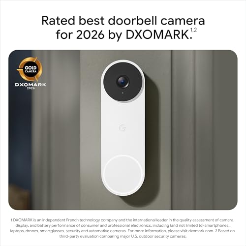 Google Nest Doorbell (Wired, 3rd Gen) - 2K Video and Gemini, Live View, Night Vision, 2-Way Audio - Works with Google Home - 2025 Model - Snow