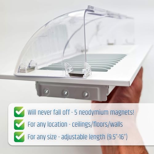 Powerful Magnetic Vent Air & Heat Deflector (2 Pack) for Ceiling, Floor and Wall - Will Never Fall Off - Adjustable from 9.2” to 16” - Super Strong Neodymium Magnets (Upgraded Design) | Patent Pending