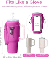 dabria Water Bottle Carrier Bag with Phone Pocket for Stanley 40/30 oz Tumbler Neoprene Water Bottle Holder Pouch with Adjustable Strap Bollus with Straw Cover & Carabiner for Stanley Cup Accessories