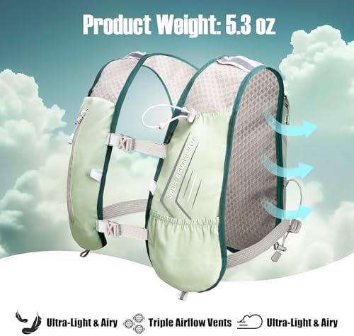 Lightweight Running Vest Hydration Backpack, Hydration Vest with 2L Water Bladders - Adjustable Chest Straps and Reflective Water Backpack Fit for Men Women Hiking Cycling Camping Festival Marathon