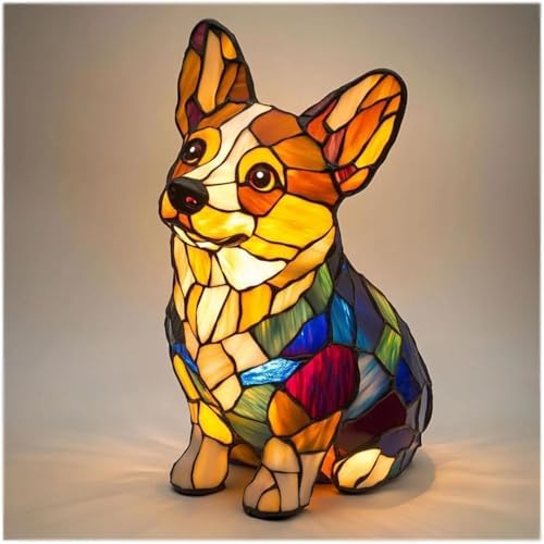 Fanyil Glowbuddy Dog Lamp - Dachshund Lamp, Dog Series Art Night Light, Stained Resin French Bulldog Tabletop Night Light, Cute Pet Dogs Themed LED Table Lamps, Unique Gifts (H)