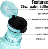 OLDLEY Water Bottle, 32oz Motivational Sports Water Bottle with Time Marker - Times to Drink - Tritan, BPA Free, Wide Mouth Leakproof,Surfer (1 Bottle)