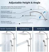 Hibbent All Metal Shower Head,10'' High Pressure Rain Shower Head/Handheld Showerhead Combo with 16'' Adjustable Arc-shaped Shower Extension Arm, 7-Spray, 71'' Hose Adhesive Showerhead Holder, Chrome