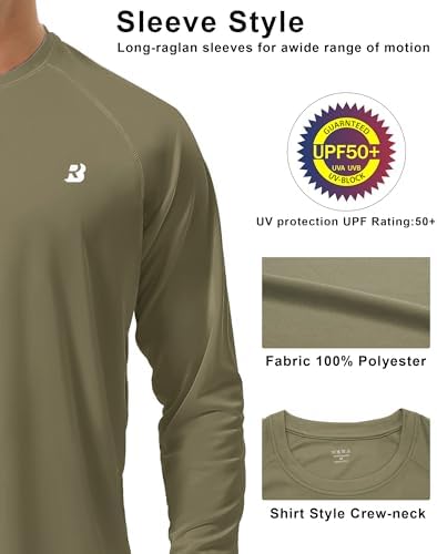 Roadbox Mens UPF 50+ UV Sun Protection Shirts Outdoor Long Sleeve SPF Rash Guard for Fishing Hiking Swimming Running