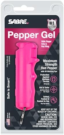SABRE Pepper Gel with Fast Flip Top, Maximum Strength OC Spray, Snap Clip for Easy Carry and Fast Access, Finger Grip for More Accurate and Faster Aim, UV Marking Dye, 0.54 fl oz, Easy to Use Safety
