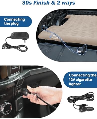 JOYTUTUS Truck Bed Air Mattress for 6.4-6.7Ft Full Size Regular Truck Beds Inflatable Air Mattress for Outdoor Camping,Pickup Tent Accessories with Pump,Cup Holder&2 Pillow(Smooth Edge)