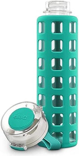 Ello Syndicate 20oz Reusable Glass Water Bottle with One-Touch Leak Proof Flip Lid and Protective Non-Slip Silicone Sleeve and Carry Loop for Coffee, Tea and Water, BPA-free Dishwasher Safe