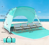 Beach Tent, Portable Sun Shelter for 2/3/4/6-8 Person with UPF 50+ UV Protection, Easy Setup Waterproof Beach Shade Canopy Cabana for Family Outdoor and Picnics, Fishing with Carrying Bag