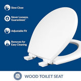 Mayfair Cassel Slow Close Toilet Seat, Easy Clean, Non Slip Premium Wood Seat, Easy Install, Made in USA, Round, White