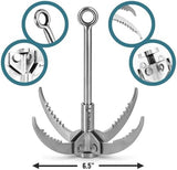 Grappling Hook with 10m Rope – Multifunctional QUADPALM Grapple Hook - 4 Stainless Steel Folding Claws - Heavy Duty - Outdoor Camping Hiking Tree Rock Mountain Climbing Equipment