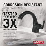 Delta Arvo 1 Hole Matte Black Bathroom Faucet with Sprayer, Single Hole Bathroom Sink Faucet with Pull Out Sprayer for Vanity, Push-Pop Drain, Matte Black 15840LF-BLPD