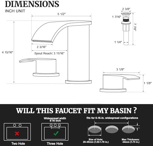 Ultimate Unicorn 8 inch Bathroom Faucet Brushed Nickel, Waterfall Bathroom Sink Faucet with Metal Pop-up Sink Drain Stopper and 2 Supply Hoses,2 Handle Widespread Faucet for Vanity Sink 3 Holes