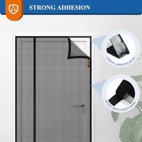 MAGZO Magnetic Screen Door Mesh 36'' x 80'', Reversible Left Right Offset Opening, Upgraded Polyester Material, Cat Friendly, Netting for Sliding Glass/Patio Doors, Annoying Creatures-Resistant, Black