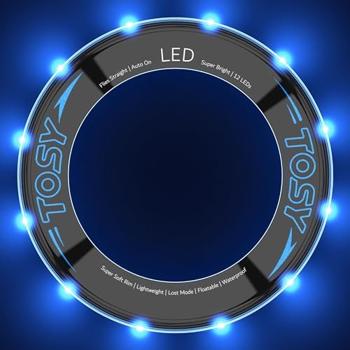 TOSY Flying Ring - 12 LEDs, Super Bright, Lost Mode, Auto Light Up, Camping Essentials for Kids/Teens/Boy/Girl, Safe & Soft, Waterproof, Pool/Beach Games, Lightweight Toy (Green)