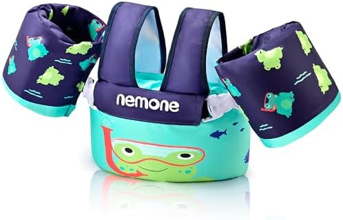 NEMONE Toddler Swim Vest for 22-70 lbs Kids Floaties Swim Jacket with Arm Water Wings for Girls Boys 2 3 4 5 6 7 Years Old Sea Beach Pool