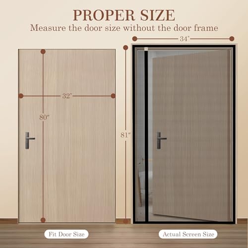 Yotache Reversible Left/Right Opening Magnetic Screen Door Fits Door Size 32 x 80, Screen Size 34" x 81", Removable Upgraded Polyester Screen Mesh with Strong Magnets for Front/Back Patio Door, Black