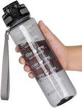 OLDLEY Water Bottle, 32oz Motivational Sports Water Bottle with Time Marker - Times to Drink - Tritan, BPA Free, Wide Mouth Leakproof,Smoke Grey (1 Bottle)