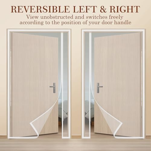 Yotache White Reversible Left Right Side Opening Magnetic Screen Door Fits Door Size 32 x 82, Unobstructed View Upgraded Polyester Mesh for Back Door, Actual Screen Size 34" x 83"