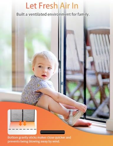 Magnetic Screen Door, Fit for Door Size:32"x82", Screen Itself Size 34"x83" Hands Free Entry, Pet and Kid Friendly, Reinforced Fiberglass Screen Door Mesh w/ 36 Strong Magnets for Patio/Front/Doorway