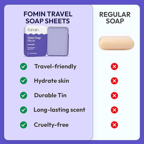 FOMIN - Antibacterial Paper Soap Sheets Tin for Traveling - (300 Sheets) Variety Pack (Unscented, Orange, Lavender) Portable Travel Hand Soap Sheet, Dissolvable Mini Camping Hand Soap for Hand Washing