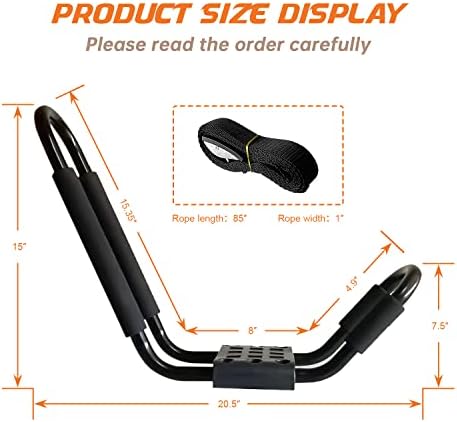 Kayak Roof Rack, 1 Pair J-Bar Roof Rack with 2 Ropes. Heavy Duty Kayak Roof Carrier for Your Canoe SUV and Trucks