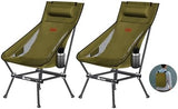 Camping Chair, Compact Backpacking Chair, Portable Folding Chair, Beach Chair with Side Pocket and headrest, Lightweight Hiking 188ZZ-SJB (Green 2 Pack)