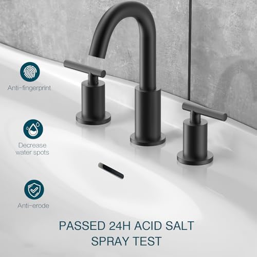 TRUSTMI Bathroom Faucet 3 Hole 2-Handle 8 inch Wide-Spread Bathroom Sink Faucet with Pop Up Drain and cUPC Waterlines, Matte Black
