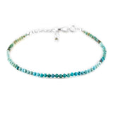 YANARA Real Turquoise Bracelet For Women Genuine Gemstone, Natural December Birthstone, Handmade Simple Bracelet, Gorgeous Micro Beads Chakra Jewelry, Crystals Silver Plated Chain 8 inch