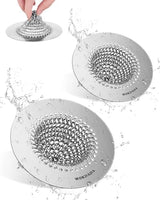 2 PCS Kitchen Sink Drain Strainer, Flippable Mesh Sink Strainer, 304 Stainless Steel Sink Screen, Easy Clean Large Basket Strainer, Anti-Clog Garbage Disposal Cover Fit for Standard Sink Drain