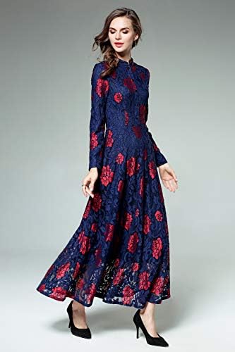 LAI MENG FIVE CATS Women's Flowy Lace Floral Hollow Out Short Sleeve Dress with Belt