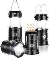 Solar Camping Lantern for Power Outages - USB Rechargeable Lamp Camping Essentials，Collapsible Waterproof Solar Lights for Indoor Outdoor Emergency Light/4 Packs