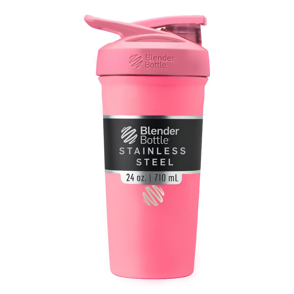 BlenderBottle Sport Insulated Stainless Steel Shaker Bottle with Wire Whisk, 24-Ounce, Pink – Protein Shakes & Hydration for Athletes & Fitness Enthusiasts, Easy Mixing, Keeps Drinks Cold, Lockable Lid