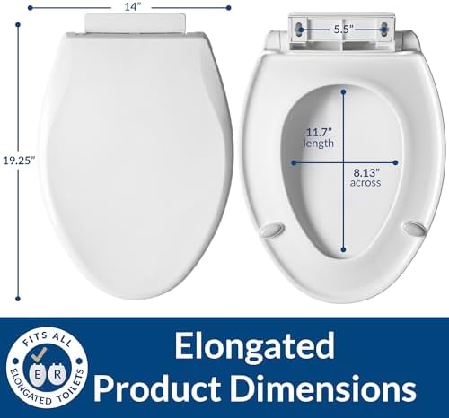 Mayfair Preston Easy to Clean Single Hinge Toilet Seat, Modern Slow Close Plastic Toilet Seat, Made in USA, Elongated, White