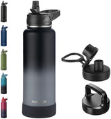 40oz Insulated Water Bottle with Straw, Stainless Steel Metal Vacuum Water Flask, Large Thermos Water bottle with Leakproof 3 Lids for Travel, Camping, Gym Sports Black Gray