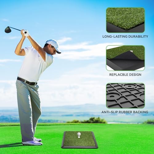 Golf Hitting Mat | Golf Training Mat for Swing Path Feedback/Detection Batting | Extra Replaceable Golf Practice Mat 16"x12" | Golf Gifts for Men/Women for Home Indoor Outdoor