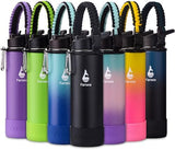 Farsea Insulated Water Bottle With Paracord Handle, Protective Boot and 2 Lids (Straw Lid & Spout Lid), Stainless Steel Water Bottle Wide Mouth, Double Wall Sweat-Proof BPA-Free, 24 oz