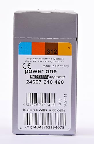 Power One Zinc p312 hearing aid battery,60 pcs pack