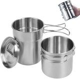 Foldable Camping Cups Mugs Camping Pot Cookware 304-Food-Grade Outdoor Camp Cooking Set with Vented lid,Stainless Steel Backpacking Cookware for Hunting