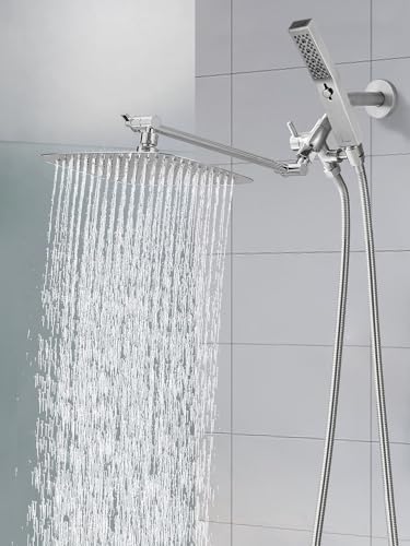 G-Promise All Metal 12 Inch Dual Shower Head with Handheld Combo, Rain Shower Head, Adjustable Extension Arm, Smooth 3-Way Diverter, 71 Inch Extra Long Hose - A Bathroom Upgrade(Brushed Nickel)