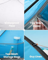 OutdoorMaster Beach Tent for 3 Person with 2 Doors, Easy Setup Sun Shade Shelter, Portable Beach Shade Sun Canopy with UPF 50+ UV Protection, Extendable Floor with Carrying Bag - Blue